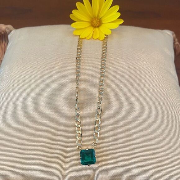 JOY DRAVECKY BIG ENERGY SOLITAIRE GREEN (EMERALD) CZ NECKLACE NWOT - Picture 2 of 6